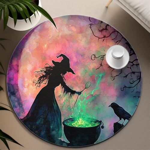 UERWOWELL Halloween-Dekor 180cm Runde Teppiche Mystische Hexe Magischer Kessel Vollmond Krähe Druck Boden Teppich Waschbar Weicher niedriger Flor für Wohnzimmer UERWOWELL Halloween-Dekor 180cm Runde Teppiche Mystische Hexe Magischer Kessel Vollmond Krähe Druck Boden Teppich Waschbar Weicher niedriger Flor für Wohnzimmer von UERWOWELL