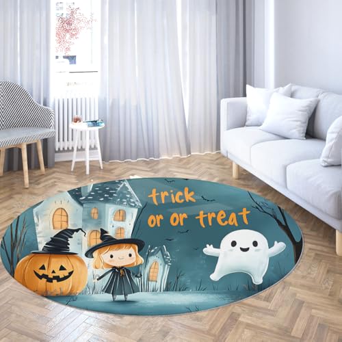 UERWOWELL Halloween-Dekor 180cm Runde Teppiche Niedliche Hexe Kürbis Geist Spukhaus Muster Niedriger Flor Boden Teppich für Kinderzimmer Spielzimmer Waschbar UERWOWELL Halloween-Dekor 180cm Runde Teppiche Niedliche Hexe Kürbis Geist Spukhaus Muster Niedriger Flor Boden Teppich für Kinderzimmer Spielzimmer Waschbar von UERWOWELL