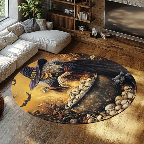 UERWOWELL Halloween-Dekor 240cm Runde Teppiche Gothic Stil Hexe Kessel Schädel Fledermäuse Muster Boden Teppich waschbar gemütlich dünn für Wohnzimmer Küche UERWOWELL Halloween-Dekor 240cm Runde Teppiche Gothic Stil Hexe Kessel Schädel Fledermäuse Muster Boden Teppich waschbar gemütlich dünn für Wohnzimmer Küche von UERWOWELL