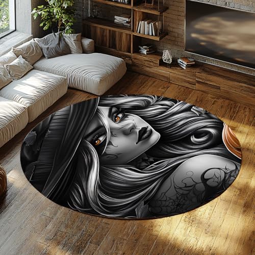 UERWOWELL Halloween-Dekor 240cm Runde Teppiche Schwarz und Weiß Gothic Stil Mystische Hexe Druck Boden Teppich Waschbar Niedriger Flor für Wohnzimmer Schlafzimmer UERWOWELL Halloween-Dekor 240cm Runde Teppiche Schwarz und Weiß Gothic Stil Mystische Hexe Druck Boden Teppich Waschbar Niedriger Flor für Wohnzimmer Schlafzimmer von UERWOWELL