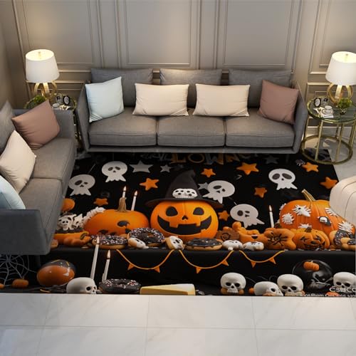 UERWOWELL Halloween Kürbis Teppiche Rutschfester Teppich Geist Kürbisse Fußmatte Halloween Teppiche Bauernhaus Dekor Home Küche Boden Haustürmatten 180x280cm von UERWOWELL