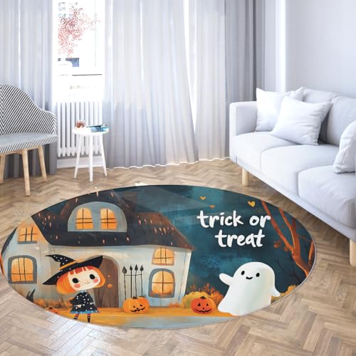 UERWOWELL Halloween-Stil 160cm Runde Teppiche Niedlicher Geist Hexe Kürbis Bauernhaus Design Niedrigflor Boden Teppich für Kinderzimmer Spielzimmer Waschbar Weich UERWOWELL Halloween-Stil 160cm Runde Teppiche Niedlicher Geist Hexe Kürbis Bauernhaus Design Niedrigflor Boden Teppich für Kinderzimmer Spielzimmer Waschbar Weich von UERWOWELL