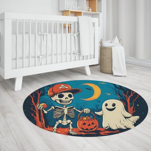 UERWOWELL Halloween-Stil 240cm Runde Teppiche Skelett Geist Kürbis Mondschein Nacht Design Niedrigflor Boden Teppich für Kinderzimmer Spielzimmer Balkon UERWOWELL Halloween-Stil 240cm Runde Teppiche Skelett Geist Kürbis Mondschein Nacht Design Niedrigflor Boden Teppich für Kinderzimmer Spielzimmer Balkon von UERWOWELL