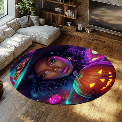UERWOWELL Halloween-Stil 240cm - Runder Teppich Pop Art Mode Mädchen und leuchtendes Kürbismuster Gemütlicher waschbarer Niederflorteppich für Gästezimmer Schlafzimmer UERWOWELL Halloween-Stil 240cm - Runder Teppich Pop Art Mode Mädchen und leuchtendes Kürbismuster Gemütlicher waschbarer Niederflorteppich für Gästezimmer Schlafzimmer von UERWOWELL