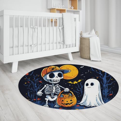UERWOWELL Halloween-Thema 140cm Runde Teppiche Skelett Geist Kürbis Vollmond Fledermäuse Design Flachflor Boden Teppich für Kinderzimmer Spielzimmer Balkon UERWOWELL Halloween-Thema 140cm Runde Teppiche Skelett Geist Kürbis Vollmond Fledermäuse Design Flachflor Boden Teppich für Kinderzimmer Spielzimmer Balkon von UERWOWELL