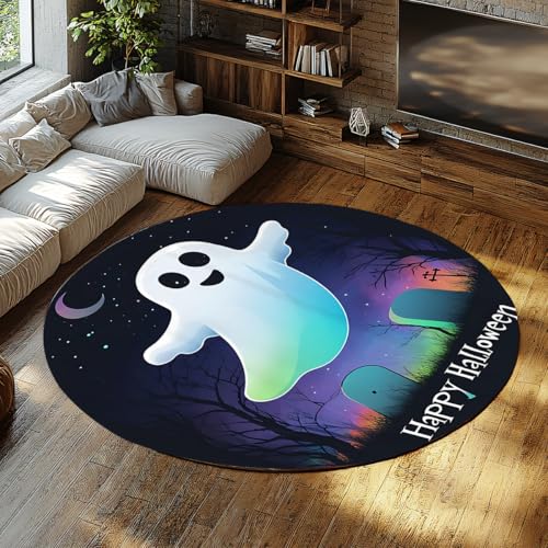UERWOWELL Halloween-Thema 90cm Runde Teppiche Sternennacht Niedlich Cartoon Geist Muster Boden Teppich waschbar gemütlich niedriger Flor für Kinderzimmer Party Dekor UERWOWELL Halloween-Thema 90cm Runde Teppiche Sternennacht Niedlich Cartoon Geist Muster Boden Teppich waschbar gemütlich niedriger Flor für Kinderzimmer Party Dekor von UERWOWELL