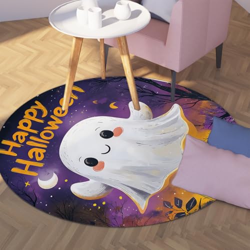 UERWOWELL Halloween-Thema Runder Teppich 140cm Lila Nachthimmel Niedliches lächelndes Geistermuster Gemütlicher waschbarer dünner Teppich für Kinderzimmer Spielzimmer Terrasse UERWOWELL Halloween-Thema Runder Teppich 140cm Lila Nachthimmel Niedliches lächelndes Geistermuster Gemütlicher waschbarer dünner Teppich für Kinderzimmer Spielzimmer Terrasse von UERWOWELL