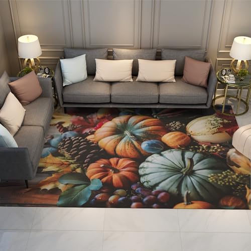 UERWOWELL Herbst Ernte Teppich für Wohnzimmer Obst Gemüse Muster Teppich Kürbis Traube HD- Druck Teppiche für Küche Bodenwaschbar 180x250cm von UERWOWELL