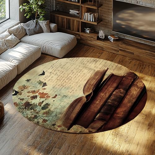 UERWOWELL Herbstblätter Dünner Kreis Teppich Vintage Bücher Muster Runde Teppiche 240cm für Arbeitszimmer Bibliothek Leseecke rutschfest waschbar UERWOWELL Herbstblätter Dünner Kreis Teppich Vintage Bücher Muster Runde Teppiche 240cm für Arbeitszimmer Bibliothek Leseecke rutschfest waschbar von UERWOWELL
