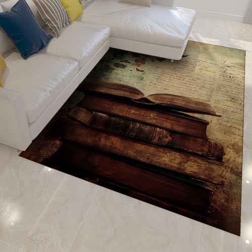 UERWOWELL Herbstblätter Dünner Teppich Vintage Buch & Manuskript Muster Boden Teppiche für Arbeitszimmer Bibliothek Leseecke rutschfest waschbar 70x120cm von UERWOWELL