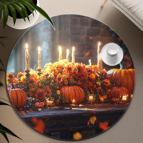 UERWOWELL Herbsternte 240cm Runder Teppich Thanksgiving Blumen Kürbisse Kerzen Muster Niedrigflor Bodenmatte Weich waschbar für Wohn-Esszimmer UERWOWELL Herbsternte 240cm Runder Teppich Thanksgiving Blumen Kürbisse Kerzen Muster Niedrigflor Bodenmatte Weich waschbar für Wohn-Esszimmer von UERWOWELL