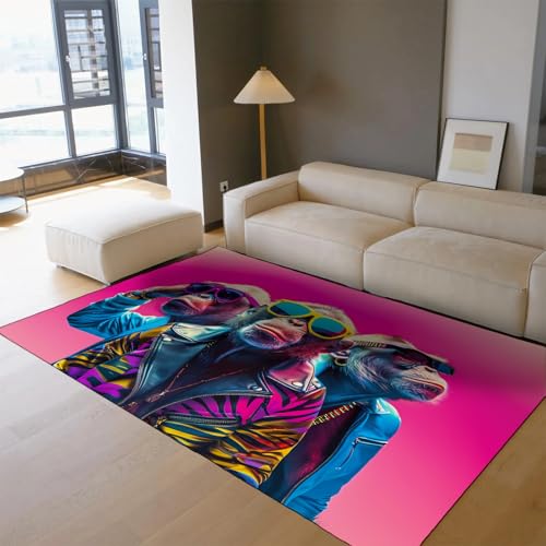 UERWOWELL Hip Hop Stil Bereich Teppiche 160x200cm Moderne Pop Art Mode AFFE Print Dünner Teppich für Kinderzimmer Schlafzimmer Eingang Tragbar Faltbar von UERWOWELL