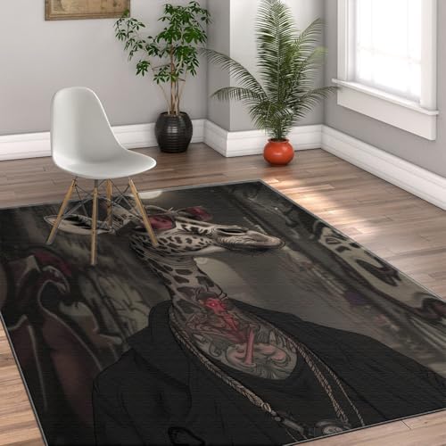 UERWOWELL Hip Hop Style 60x90cm Area Teppich Mode Giraffe mit Sonnenbrille Muster Fußmatten für Wohnzimmer Schlafzimmer Eingangsbereich Waschbar Low Flor von UERWOWELL