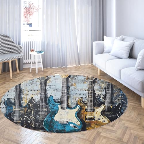 UERWOWELL Hippie Style Dünner Kreis Teppich Buntes Graffiti Gitarrenmuster Runde Teppiche 140cm für Musikzimmer Klassenzimmer Studio rutschfest waschbar UERWOWELL Hippie Style Dünner Kreis Teppich Buntes Graffiti Gitarrenmuster Runde Teppiche 140cm für Musikzimmer Klassenzimmer Studio rutschfest waschbar von UERWOWELL