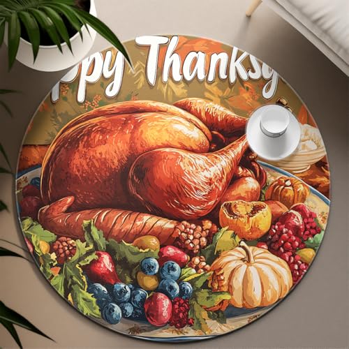 UERWOWELL Holiday Decor Runder Teppich 120cm Thanksgiving Truthahn Fest Muster Weiche niedrig Flor Bodenmatte für Esszimmer Feier Tragbar Faltbar UERWOWELL Holiday Decor Runder Teppich 120cm Thanksgiving Truthahn Fest Muster Weiche niedrig Flor Bodenmatte für Esszimmer Feier Tragbar Faltbar von UERWOWELL