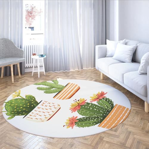 UERWOWELL Illustrationsstil Runder Eingangsteppich 180cm Cartoon Kaktus Topf Blumen & Pflanzen Druck Dünne Runde Matten für Kinderzimmer Spiel Lesezimmer UERWOWELL Illustrationsstil Runder Eingangsteppich 180cm Cartoon Kaktus Topf Blumen & Pflanzen Druck Dünne Runde Matten für Kinderzimmer Spiel Lesezimmer von UERWOWELL