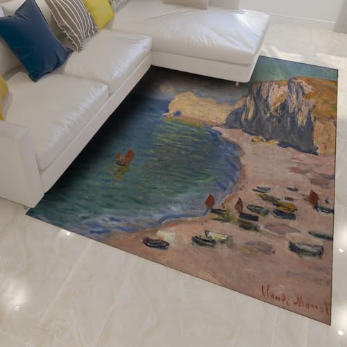 UERWOWELL Impressionistischer Kunstbereich Teppich 60x90cm Küstenlandschaft Klassischer berühmter Gemälde Druck niedrigflorige Fußmatten für Wohnzimmer Arbeitszimmer Schlafzimmer von UERWOWELL