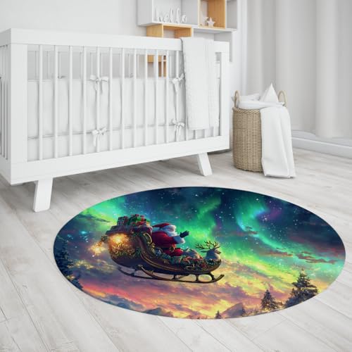 UERWOWELL Indoor Outdoor Runder Teppich Santa Schlitten Rentier Print Gemütliche waschbare niedrige Flor Kreis Matten für Wohnzimmer Schlafzimmer Weihnachten Home Decor 90cm UERWOWELL Indoor Outdoor Runder Teppich Santa Schlitten Rentier Print Gemütliche waschbare niedrige Flor Kreis Matten für Wohnzimmer Schlafzimmer Weihnachten Home Decor 90cm von UERWOWELL