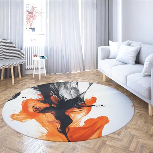 UERWOWELL Ink Splash Runde Teppiche Große Abstrakte Kunst Schwarz und Orange Pinselstriche Dünner Boden Teppich Für Küche Flur Wohnzimmer Sofa 240cm UERWOWELL Ink Splash Runde Teppiche Große Abstrakte Kunst Schwarz und Orange Pinselstriche Dünner Boden Teppich Für Küche Flur Wohnzimmer Sofa 240cm von UERWOWELL