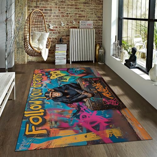 UERWOWELL Inspirierender Teppich im Street-Art-Stil für Jungen oder Mädchen Room Monkey Rutschfester waschbarer Teppich für Moderne Schlafzimmer- oder Spielzimmerdekoration 100x200cm von UERWOWELL