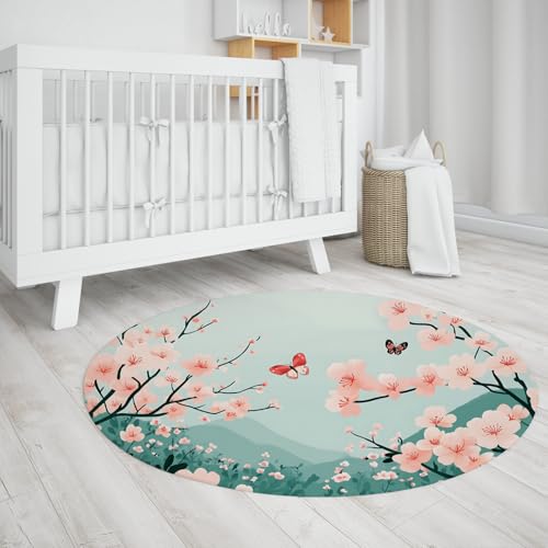 UERWOWELL Japanischer Stil 160cm Runder Teppich mit Gummirücken Abwaschbare Schmetterlinge Kirschblüten Drucken Dünne Fußmatten für die Veranda auf der Terrasse UERWOWELL Japanischer Stil 160cm Runder Teppich mit Gummirücken Abwaschbare Schmetterlinge Kirschblüten Drucken Dünne Fußmatten für die Veranda auf der Terrasse von UERWOWELL