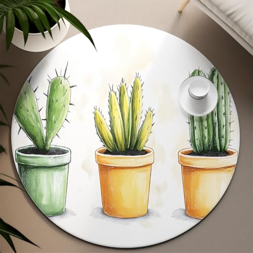 UERWOWELL Kaktus Runder Eingangsteppich 240cm Gelber und grüner Topfpflanzendruck Flache runde Yogamatte für Wohnzimmer Schlafzimmer Entspannungsraum UERWOWELL Kaktus Runder Eingangsteppich 240cm Gelber und grüner Topfpflanzendruck Flache runde Yogamatte für Wohnzimmer Schlafzimmer Entspannungsraum von UERWOWELL