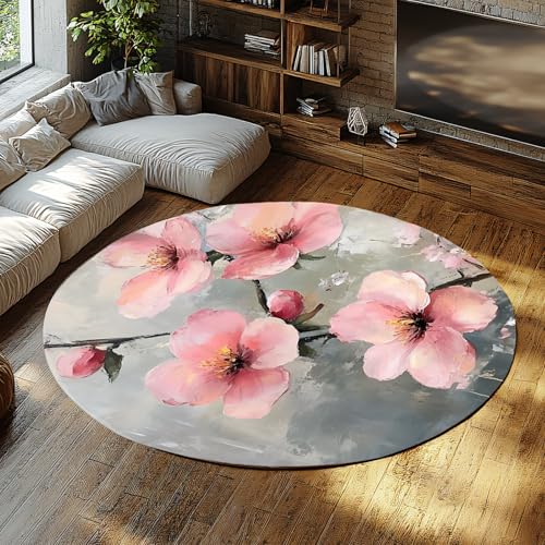 UERWOWELL Kirschblüte 100cm Runde Teppiche Aquarell Blumenkunst Niederflorteppich für Wohnzimmer Schlafzimmer Eingangsbereich Entspannung Wohnkultur Waschbar UERWOWELL Kirschblüte 100cm Runde Teppiche Aquarell Blumenkunst Niederflorteppich für Wohnzimmer Schlafzimmer Eingangsbereich Entspannung Wohnkultur Waschbar von UERWOWELL