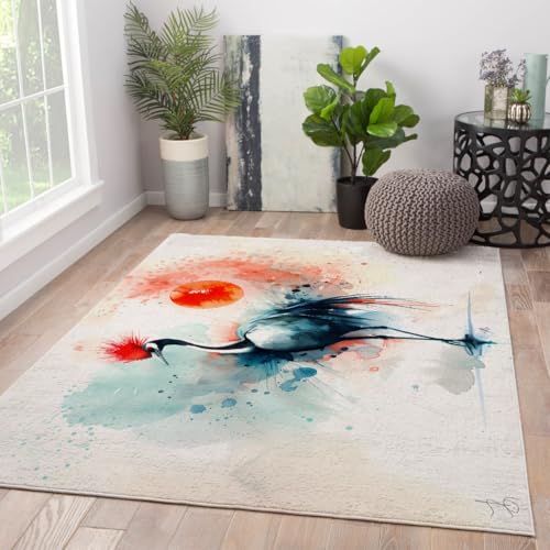 UERWOWELL Krangebiet Teppich 60x120cm Chinesischer Stil Aquarell Kunst Kranich Muster Dünne Fußmatten für Wohn Arbeitszimmer Schlafzimmer Flur waschbar rutschfest von UERWOWELL