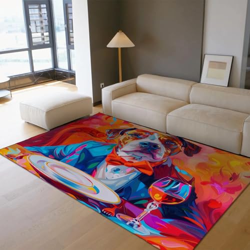 UERWOWELL Kreativer Tierbereich Teppich 180x240cm Gentleman Hund am Esstisch Muster Niederflorteppiche für Wohnzimmer Schlafzimmer Küche Waschbar von UERWOWELL