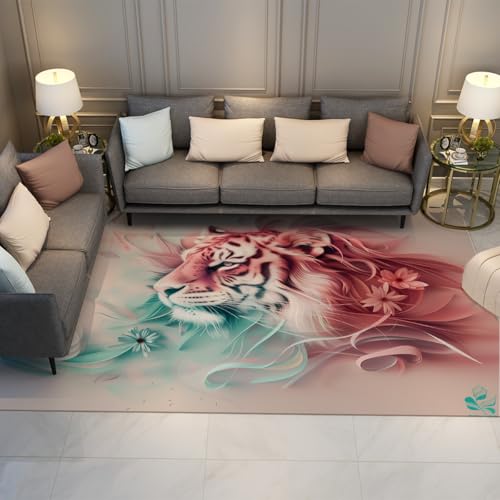 UERWOWELL Kreativer Tiger Area Teppich 60x90cm Fantasy Tiger Dreamy Daisy Pattern Dünne Fußmatten für Wohn-Esszimmer Flur Eingang Waschbar rutschfest von UERWOWELL