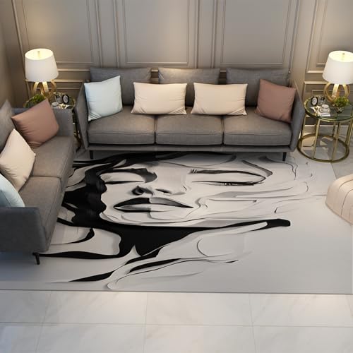 UERWOWELL Kubismus Porträt Kunst Teppich Schwarz Weiß Frau Illustration Weicher Flanell Touch Rutschfester waschbarer Teppich für Wohnzimmer & Studio 80x150cm von UERWOWELL
