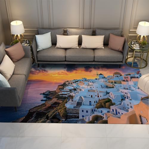 UERWOWELL Küstenstadt Bereich Teppiche Mediterraner Stil Orange Wolken Romantisch Santorini Landschaft Dünner Teppich für Nachttisch Wohnzimmer Terrasse 150x210cm UERWOWELL Küstenstadt Bereich Teppiche Mediterraner Stil Orange Wolken Romantisch Santorini Landschaft Dünner Teppich für Nachttisch Wohnzimmer Terrasse 150x210cm von UERWOWELL