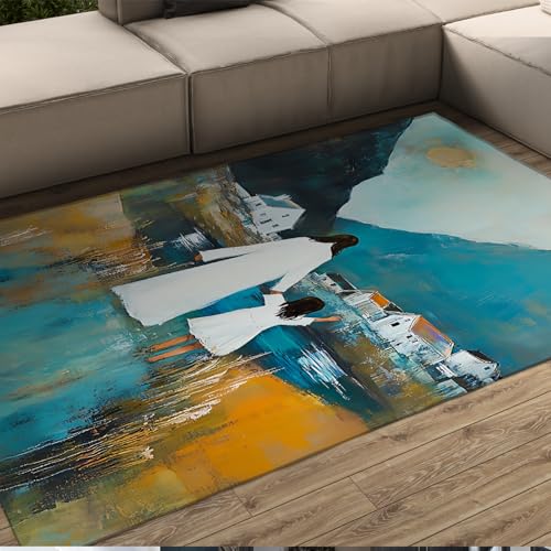 UERWOWELL Land Bauernhaus Teppich Mutter und Tochter Muster Sonnenuntergang Landschaft rutschfeste dünne Fußmatten für Wohnzimmer Arbeitszimmer Schlafzimmer Küche 180x340cm von UERWOWELL