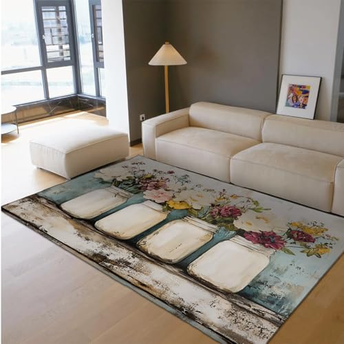 UERWOWELL Land Bauernhaus Teppich Vintage Weißes Glas Blumenarrangement Muster Dünne Teppiche für Wohnzimmer Büro Küche rutschfest Waschbar 160x230cm UERWOWELL Land Bauernhaus Teppich Vintage Weißes Glas Blumenarrangement Muster Dünne Teppiche für Wohnzimmer Büro Küche rutschfest Waschbar 160x230cm von UERWOWELL