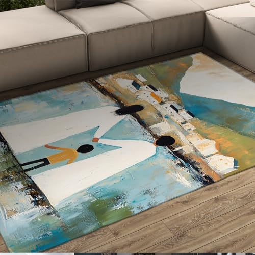 UERWOWELL Land Bauernhaus Teppich Warme Familie Vater und Mutter und Sohn Muster rutschfeste dünne Fußmatten für Wohnzimmer Schlafzimmer Flur 180x240cm von UERWOWELL