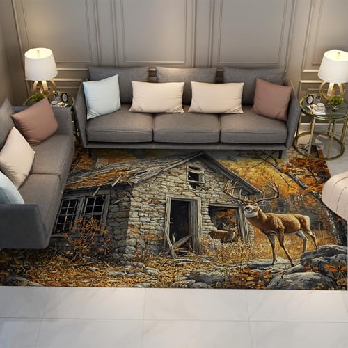 UERWOWELL Landhausstil Bereich Teppiche Wald Landschaft Hütte & Hirsch Druck Rutschfester dünner Teppich für Wohnzimmer Waschküche Schlafzimmer Schlafsaal Balkon 180x340cm UERWOWELL Landhausstil Bereich Teppiche Wald Landschaft Hütte & Hirsch Druck Rutschfester dünner Teppich für Wohnzimmer Waschküche Schlafzimmer Schlafsaal Balkon 180x340cm von UERWOWELL