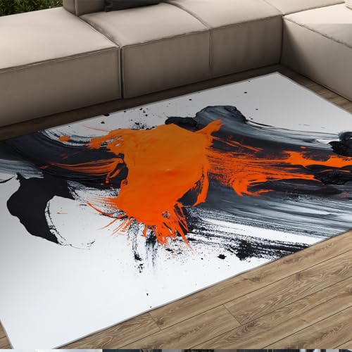 UERWOWELL Lebendige abstrakte Fußmatte Orange und Black Ink Splash Design Weiche Textur Langlebige Teppiche für kreative oder Moderne Wohnräume 180x300cm von UERWOWELL