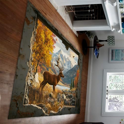 UERWOWELL Leicht zu reinigende Teppiche Herbst Seeufer Landschaft Stein Wand & Hirsch Druck Dünner Teppich für Wohnzimmer Sofa Schlafzimmer Nachttisch Eingang 60x120cm UERWOWELL Leicht zu reinigende Teppiche Herbst Seeufer Landschaft Stein Wand & Hirsch Druck Dünner Teppich für Wohnzimmer Sofa Schlafzimmer Nachttisch Eingang 60x120cm von UERWOWELL
