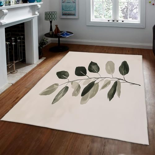 UERWOWELL Leicht zu reinigender dünner Teppich minimalistische botanische Blatt rutschfeste Fußmatten für Wohnzimmer Schlafzimmer Spielzimmer nordischer Stil Wohnkultur 80x150cm von UERWOWELL