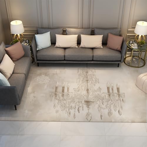 UERWOWELL Luxus Kronleuchter Bereich Teppiche Grauer Hintergrund Weicher waschbarer Niederflorteppich für Wohnzimmer Schlafzimmer Elegantes Kristall Design Dekor 180x270cm von UERWOWELL