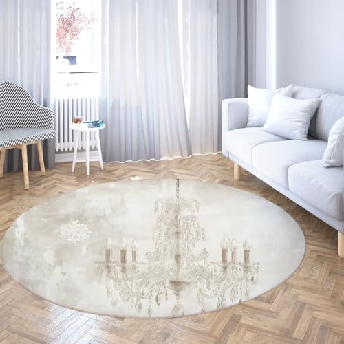 UERWOWELL Luxus Kronleuchter Runde Teppiche Grauer Hintergrund Weich waschbar niedrig Flor Bodenmatte für Wohnzimmer Schlafzimmer Elegantes Kristall Design Dekor 150cm von UERWOWELL