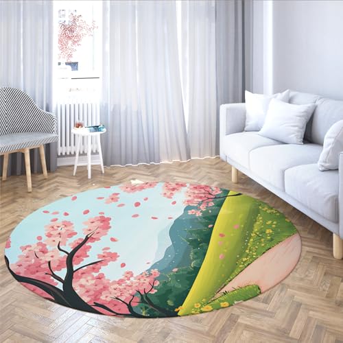 UERWOWELL Märchenstil 180cm Runder Teppich Kirschblüten Blütenblatt Fallendes Wiesenmuster Dünne Fußmatten für Garten Wohnkultur UERWOWELL Märchenstil 180cm Runder Teppich Kirschblüten Blütenblatt Fallendes Wiesenmuster Dünne Fußmatten für Garten Wohnkultur von UERWOWELL