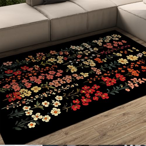 UERWOWELL Mehrfarbige Blumen Küchenteppiche Landhausstil Blumen & Pflanzen Druck Niederflor Bodenmatte für Wohnzimmer Schlafzimmer rutschfest waschbar 180x340cm von UERWOWELL
