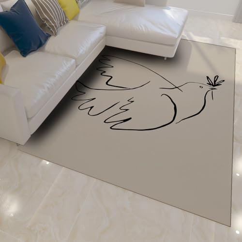 UERWOWELL Minimalistischer Line Art Bereich Teppich 60x90cm Berühmtes Gemälde Abstrakte Taube des Friedensdrucks niedrigflorige Fußmatten für Wohnzimmer Sofa rutschfest von UERWOWELL