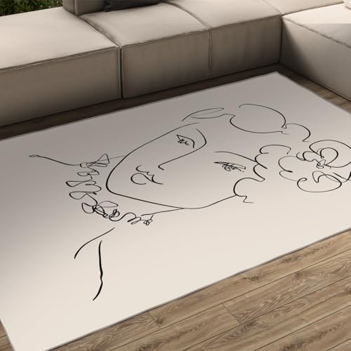 UERWOWELL Minimalistischer Line Art Bereich Teppich 60x90cm Klassisches berühmtes Gemälde Abstrakte Frau Gesichtsdruck niedrige Flor Fußmatten für Wohnzimmer Badezimmer von UERWOWELL