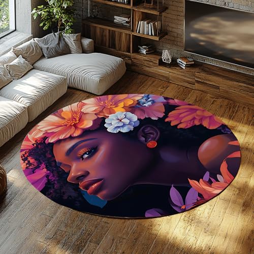 UERWOWELL Mode Kunst Flachflor Kreis Teppiche Lebendiges Mädchen Porträt Blumen & Pflanzen Druck Runder Teppich für Schlafzimmer Wohnzimmer Gemütlich Waschbar 200cm UERWOWELL Mode Kunst Flachflor Kreis Teppiche Lebendiges Mädchen Porträt Blumen & Pflanzen Druck Runder Teppich für Schlafzimmer Wohnzimmer Gemütlich Waschbar 200cm von UERWOWELL
