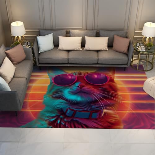 UERWOWELL Moderne Pop Art 120x180cm Bereich Teppiche 80er Jahre Stil Sonnenbrille Katze Druck Boden Teppich für Wohnzimmer Schlafzimmer Klassenzimmer Eingangsbereich niedrig Flor waschbar UERWOWELL Moderne Pop Art 120x180cm Bereich Teppiche 80er Jahre Stil Sonnenbrille Katze Druck Boden Teppich für Wohnzimmer Schlafzimmer Klassenzimmer Eingangsbereich niedrig Flor waschbar von UERWOWELL