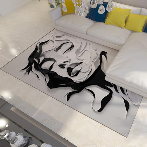 UERWOWELL Moderne Wohnkultur Dünne Teppiche Schwarz & Weiß Porträt Kunstdruck Großer Boden Teppich für Wohnzimmer Schlafzimmer Klassenzimmer Galerie Studio 80x150cm von UERWOWELL