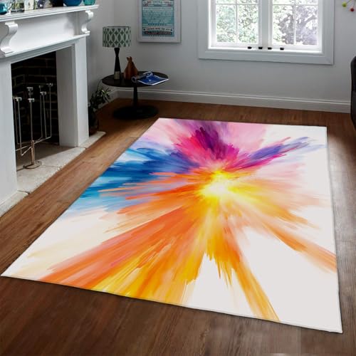UERWOWELL Moderner Abstrakter Flauschiger Teppich Regenbogen Aquarell leicht zu reinigender Flächenteppich Anti-Rutsch-Schutz für stilvolle Innendekoration 200x300cm von UERWOWELL