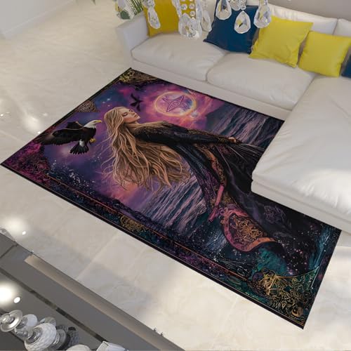 UERWOWELL Mystische Gothic Teppiche Edles Mädchen am Meer mit Adler und Wolf Design Bodenmatte Fantasy Teppich für Wohnzimmer Schlafzimmer Studio 100x150cm UERWOWELL Mystische Gothic Teppiche Edles Mädchen am Meer mit Adler und Wolf Design Bodenmatte Fantasy Teppich für Wohnzimmer Schlafzimmer Studio 100x150cm von UERWOWELL